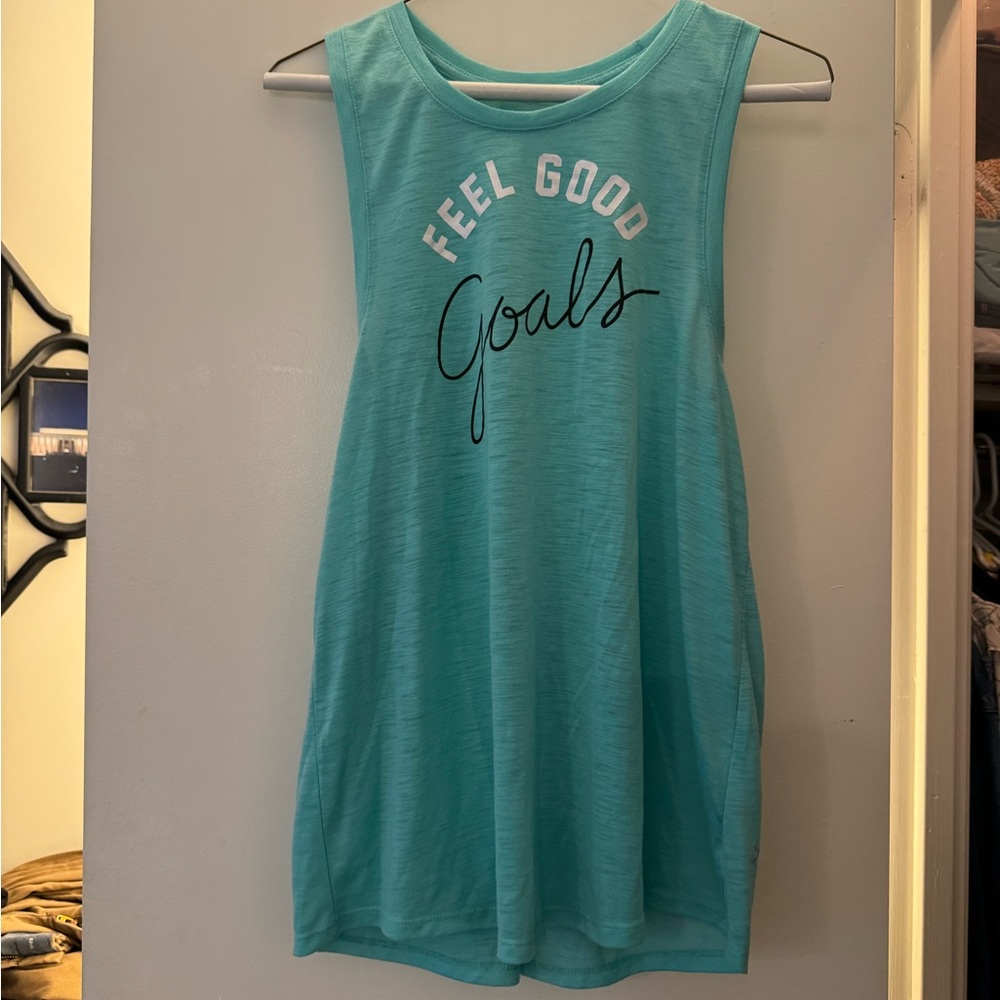 Teal graphic tank top perfect for working out or casual wear!